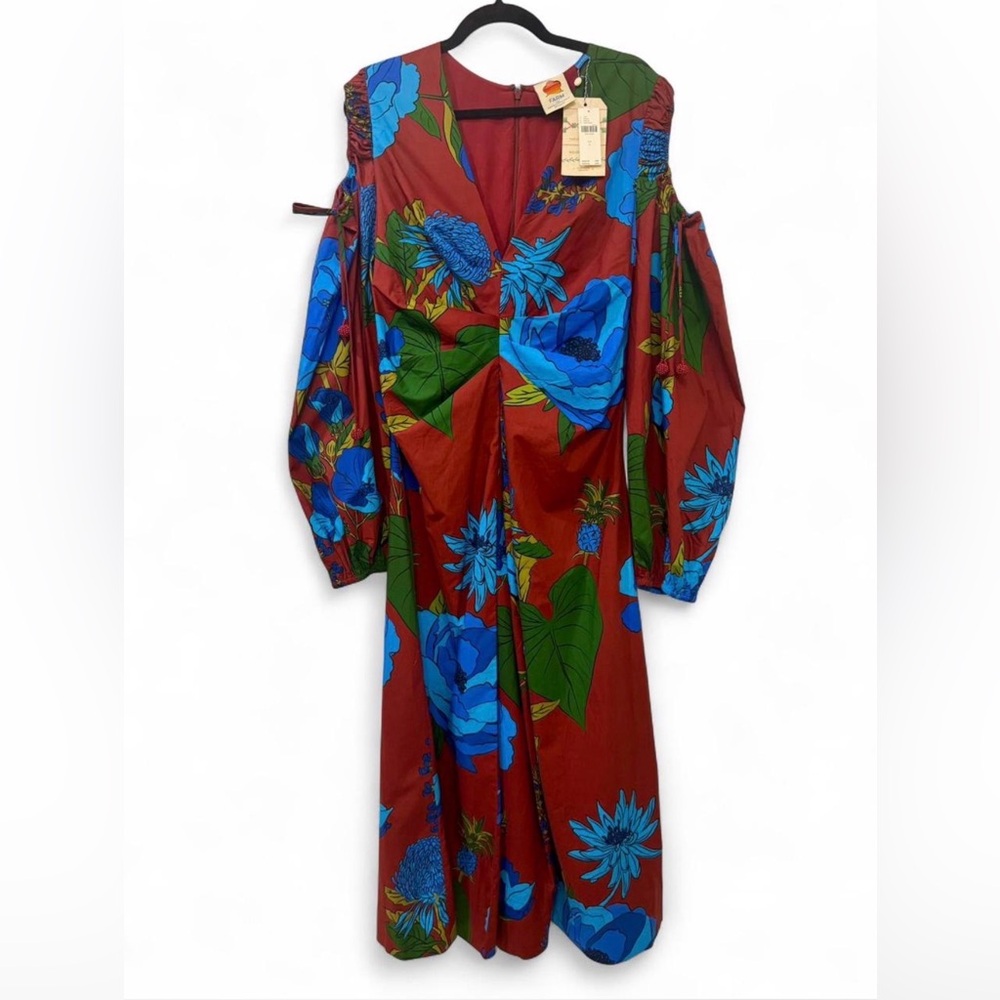 Brand New Anthropologie Farm Rio V-Neck Floral Long Sleeve Midi Dress